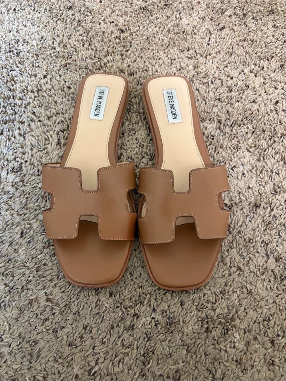 Steve Madden Hadyn Cognac Leather Sandal, Brown, Women's Size 10 - Picture 1 of 7